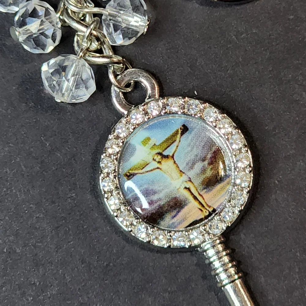 Silver Jesus Protection Key Charm Keychain